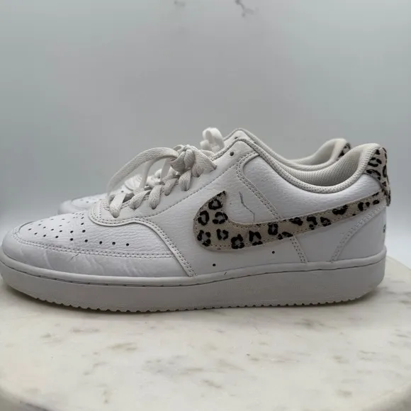 Nike Court Vision Low Leopard White Sneakers Casual Shoes DD9665-100 US Sz10