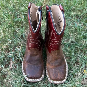Old West Boys Brown/Burnt Red Western Boots