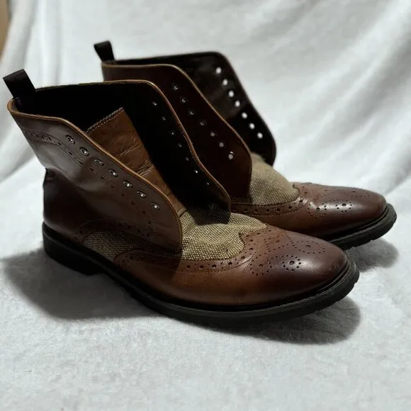 Paolo Vandini London Brown Leather/Canvas Lace up Boots EU 45 US‎ 13 UK 11