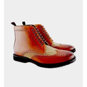 Paolo Vandini London Brown Leather/Canvas Lace up Boots EU 45 US‎ 13 UK 11