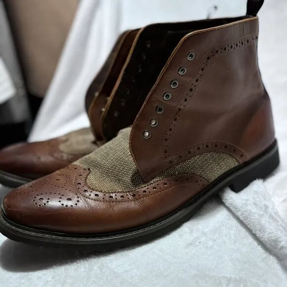 Paolo Vandini London Brown Leather/Canvas Lace up Boots EU 45 US‎ 13 UK 11