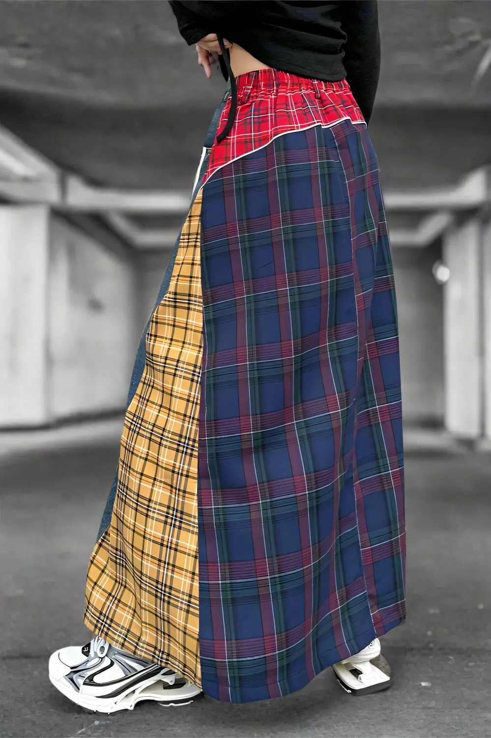 Patchwork Plaid A-Line Skirt