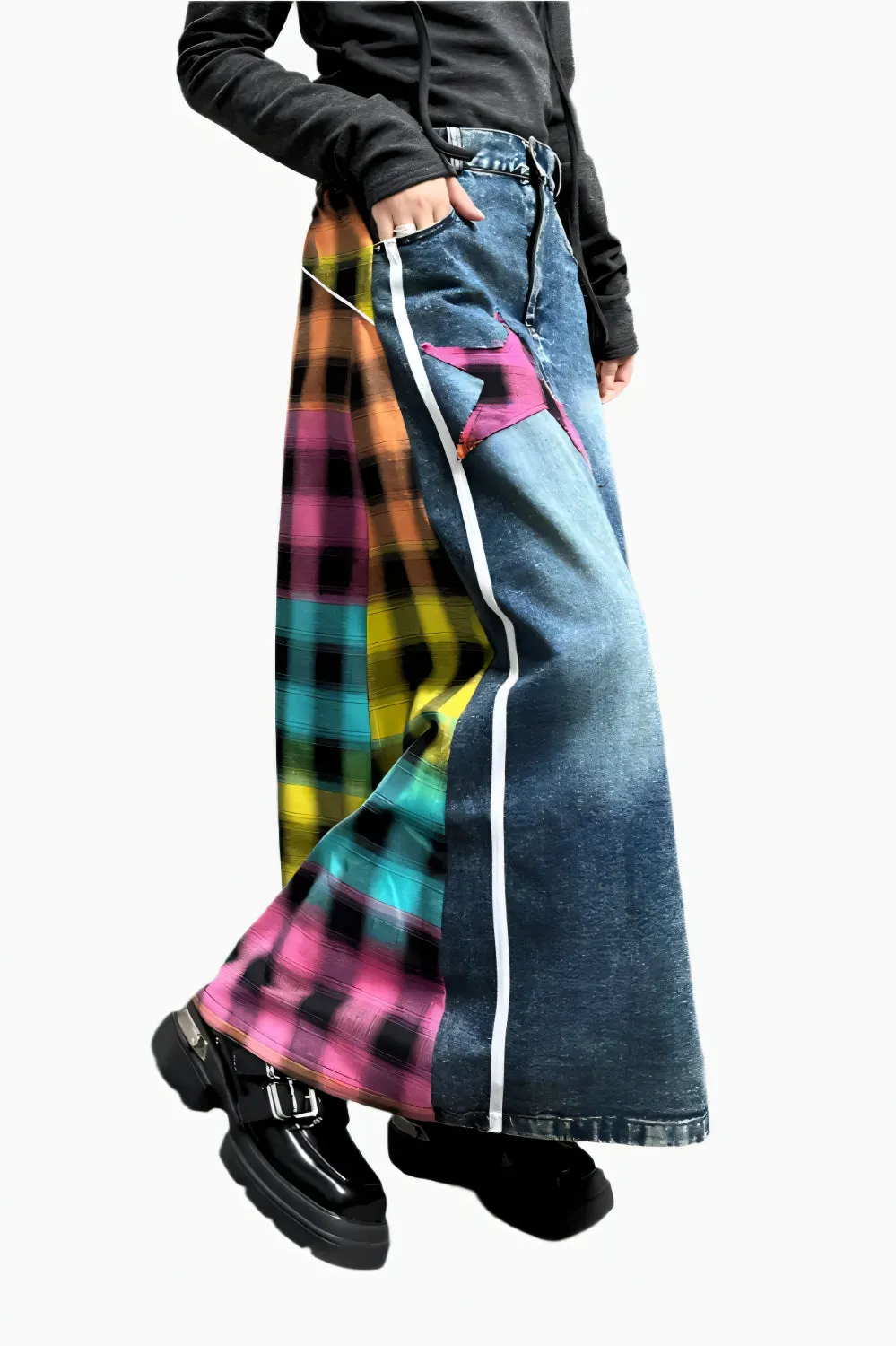 Patchwork Plaid A-Line Skirt