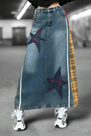 Patchwork Plaid A-Line Skirt