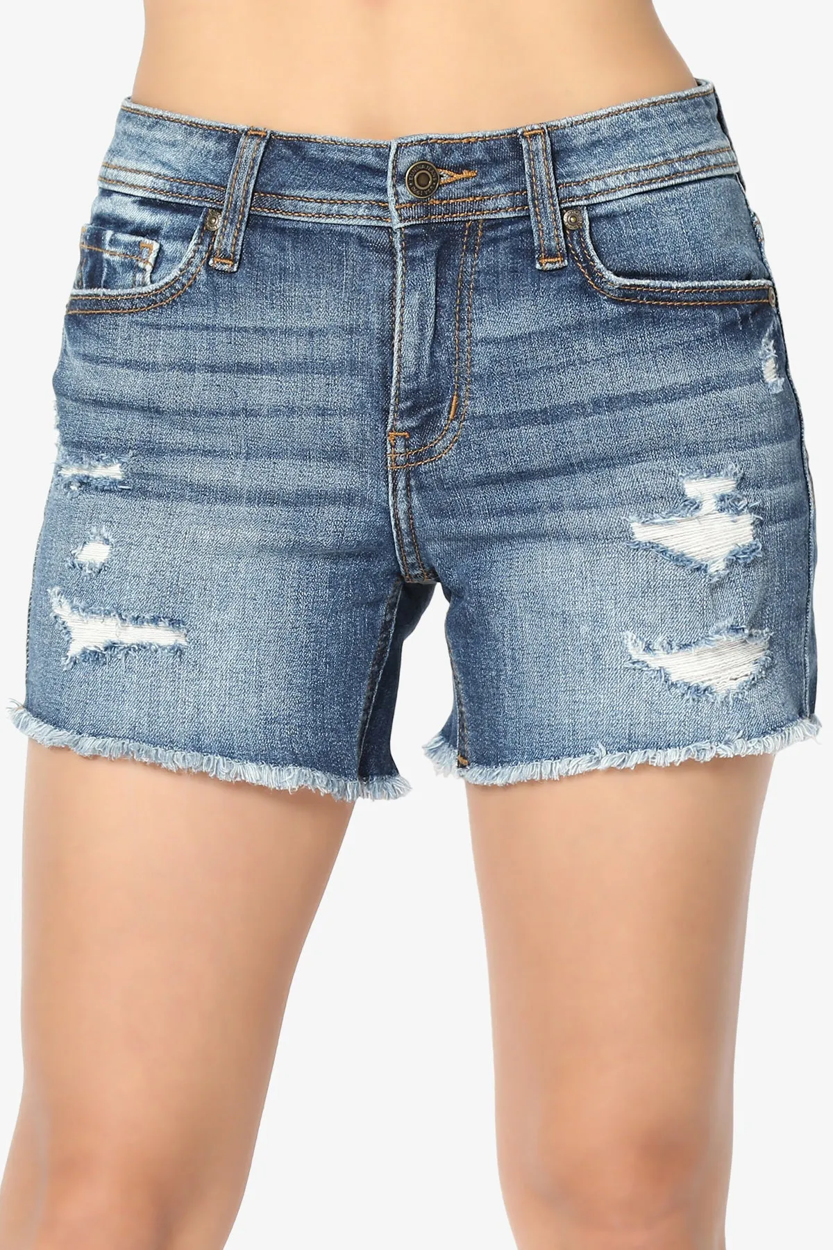 Riley Mid Rise Thigh Denim Shorts