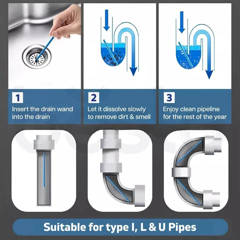 Rysons 12 Drain Wands Prevent Germs & Odour Clean Sink Plug Bathroom