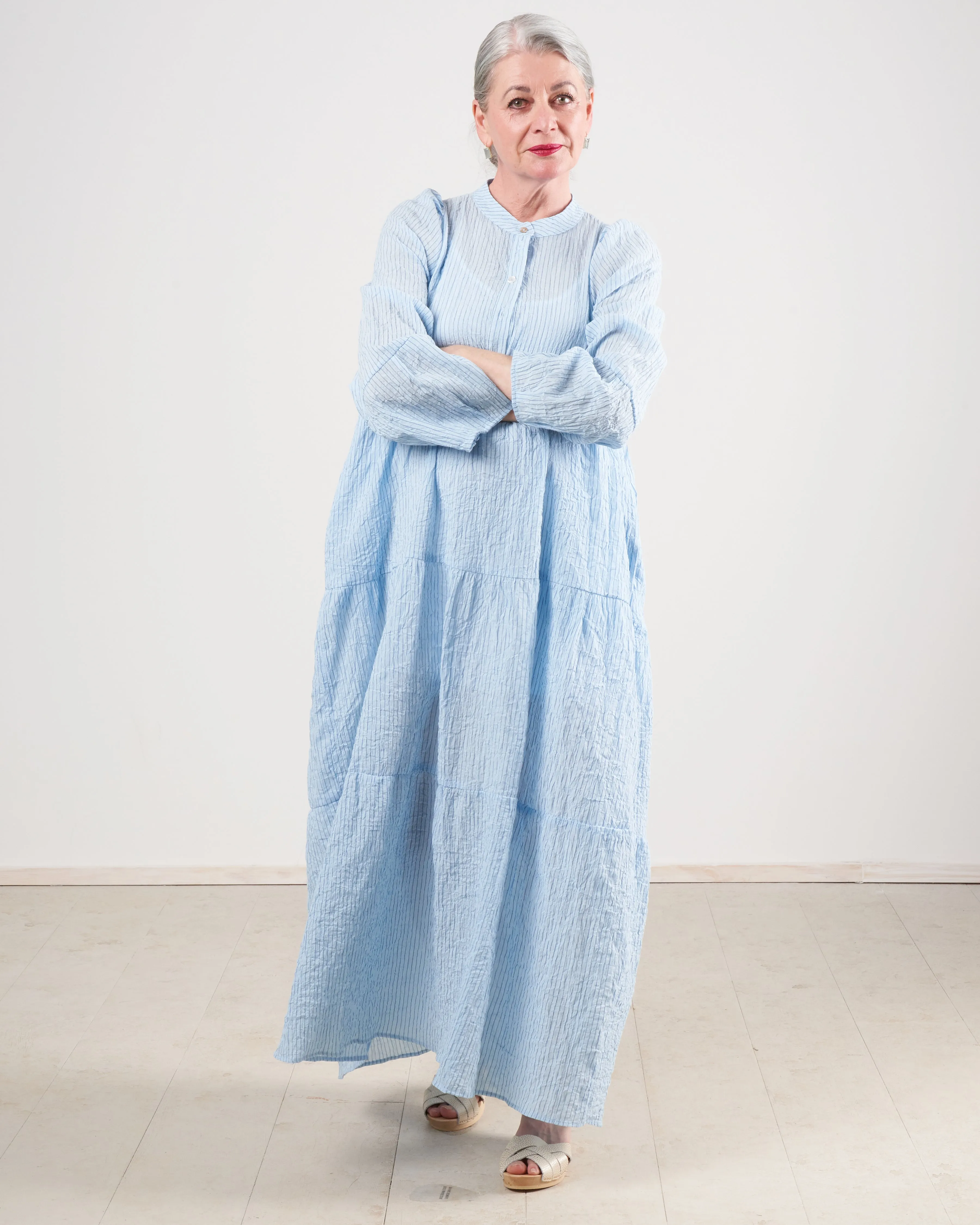 san pancho dress - pale blue stripe