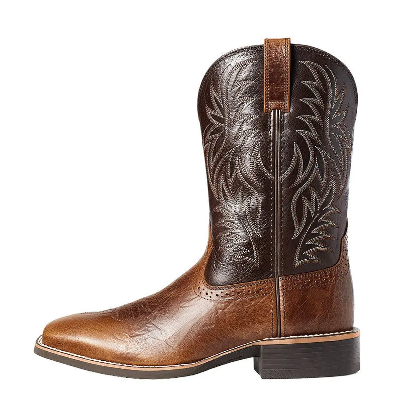 Square Toe Embroider Cowboy Western Men Boots