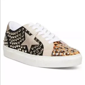Steve Madden Turner Studded Star Sneaker | Animal Print Calf Hair | Ladies 7.5