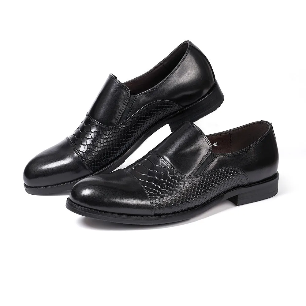 Trendy Business Formal Wear Leather Shoes Men's British Korean Snakeskin Embossed Loafers Top Layer Cowhide Slip-on Men's Shoes