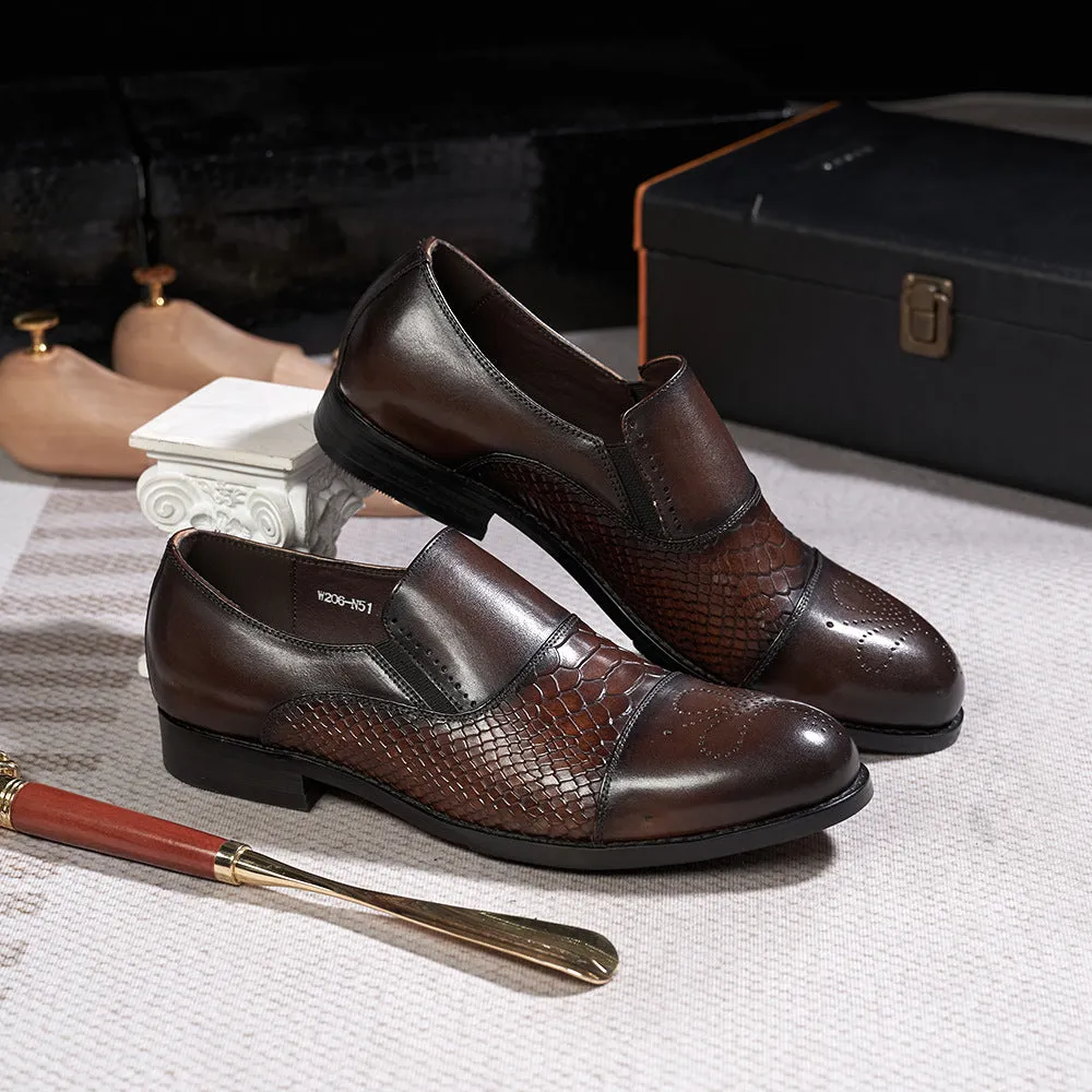 Trendy Business Formal Wear Leather Shoes Men's British Korean Snakeskin Embossed Loafers Top Layer Cowhide Slip-on Men's Shoes