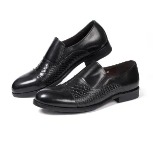 Trendy Business Formal Wear Leather Shoes Men's British Korean Snakeskin Embossed Loafers Top Layer Cowhide Slip-on Men's Shoes