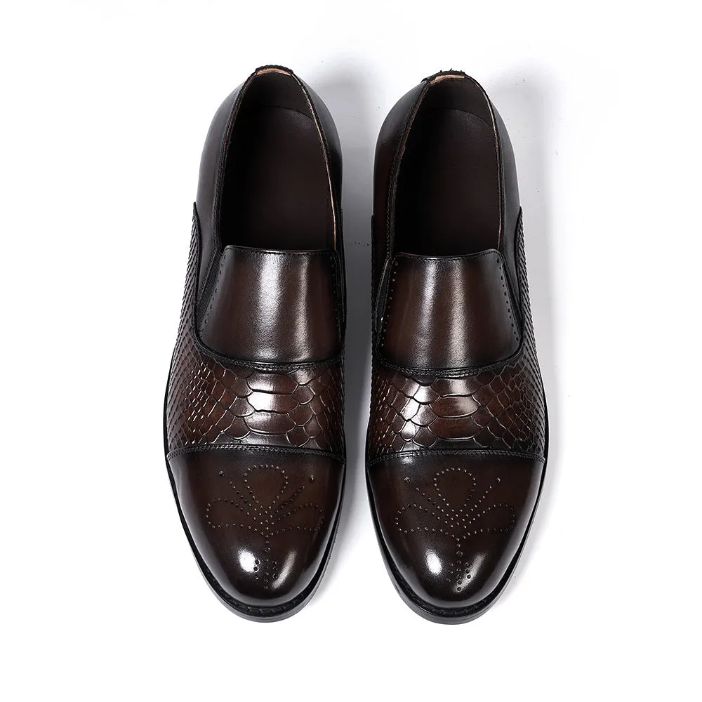 Trendy Business Formal Wear Leather Shoes Men's British Korean Snakeskin Embossed Loafers Top Layer Cowhide Slip-on Men's Shoes