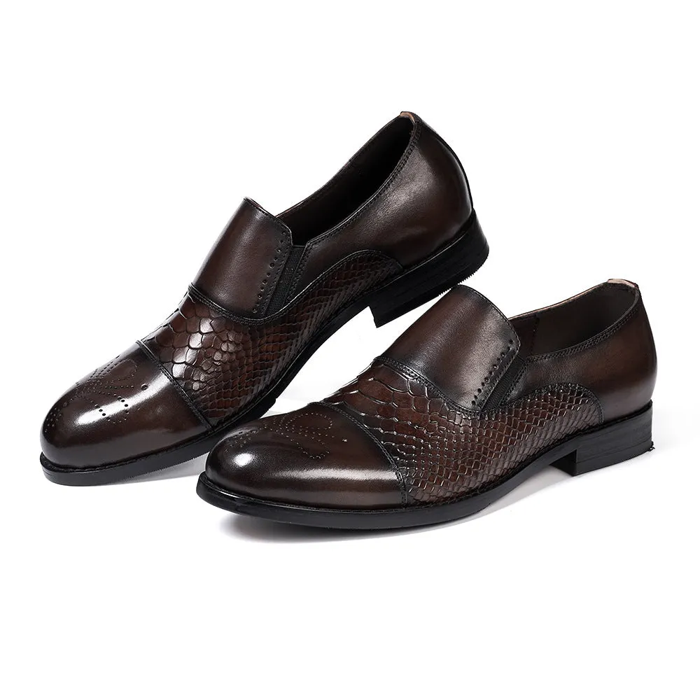 Trendy Business Formal Wear Leather Shoes Men's British Korean Snakeskin Embossed Loafers Top Layer Cowhide Slip-on Men's Shoes