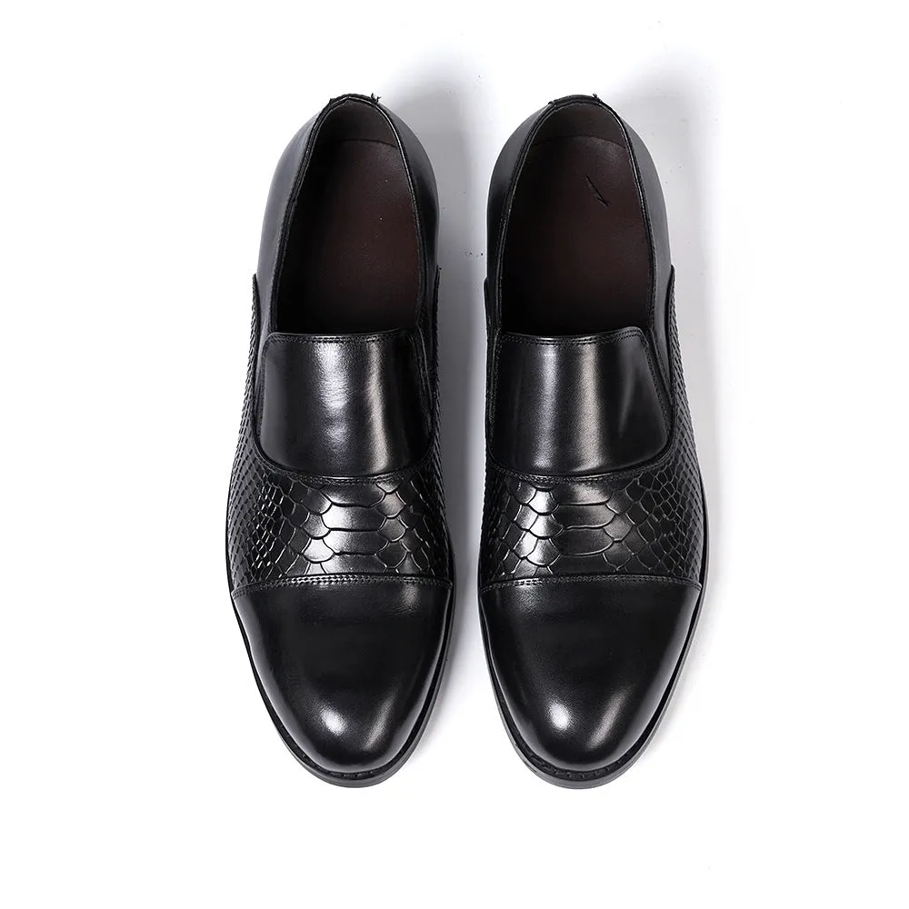 Trendy Business Formal Wear Leather Shoes Men's British Korean Snakeskin Embossed Loafers Top Layer Cowhide Slip-on Men's Shoes
