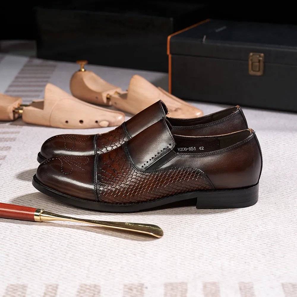 Trendy Business Formal Wear Leather Shoes Men's British Korean Snakeskin Embossed Loafers Top Layer Cowhide Slip-on Men's Shoes