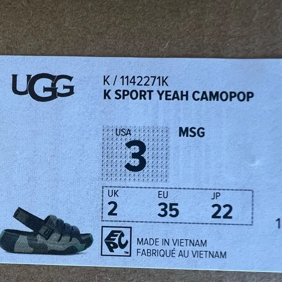 🆕UGGS Kids' Sport Yeah Green Camo Slingback Strap Slide Sandals NIB