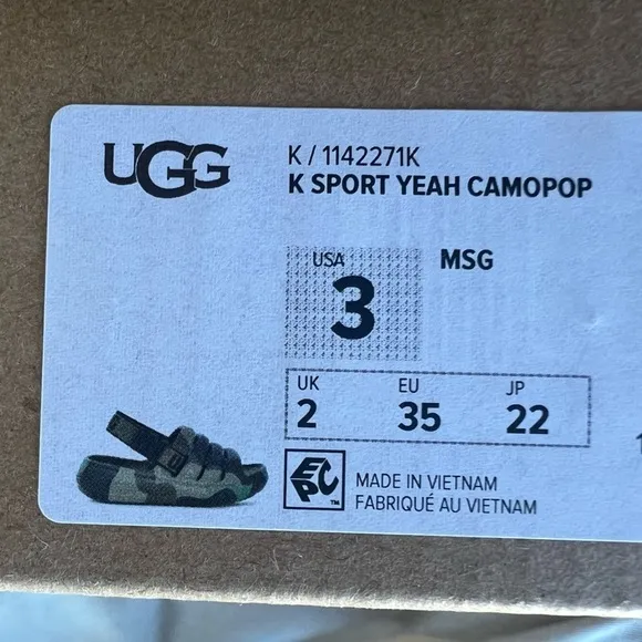 🆕UGGS Kids' Sport Yeah Green Camo Slingback Strap Slide Sandals NIB