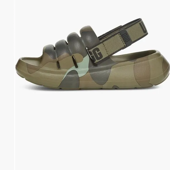 🆕UGGS Kids' Sport Yeah Green Camo Slingback Strap Slide Sandals NIB