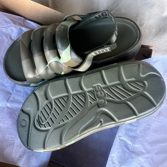 🆕UGGS Kids' Sport Yeah Green Camo Slingback Strap Slide Sandals NIB