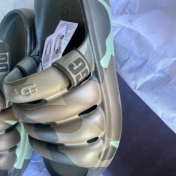 🆕UGGS Kids' Sport Yeah Green Camo Slingback Strap Slide Sandals NIB