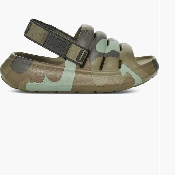🆕UGGS Kids' Sport Yeah Green Camo Slingback Strap Slide Sandals NIB