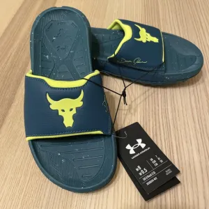 Unisex Under Armour U Rock 3 SL Slide Sandals Teal /Lime M8 / W9.5