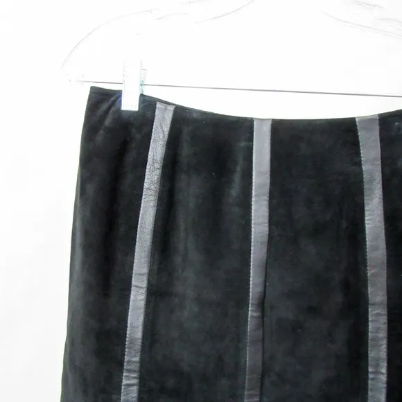 VINTAGE 90S ALFANI Black Suede Leather Skirt Soft Suede Size-4