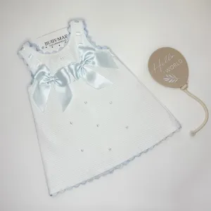 WeeMee White With Blue Bow Dress - Rebecca
