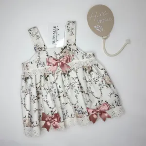White Floral Bow Dress With Matching Bloomers - Rose