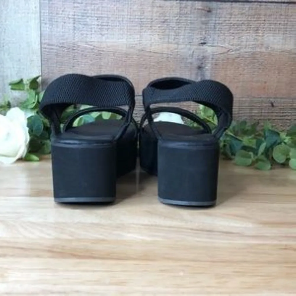 Wild Pair Black Cushioned Sparkk  Platform Slip On Sling Back Sandals 8.5