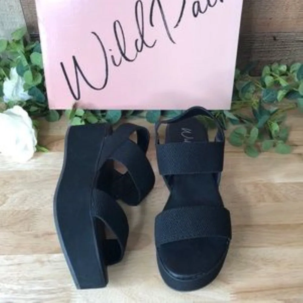 Wild Pair Black Cushioned Sparkk  Platform Slip On Sling Back Sandals 8.5