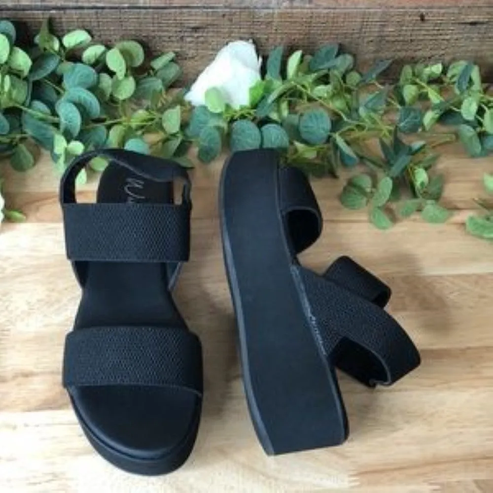 Wild Pair Black Cushioned Sparkk  Platform Slip On Sling Back Sandals 8.5