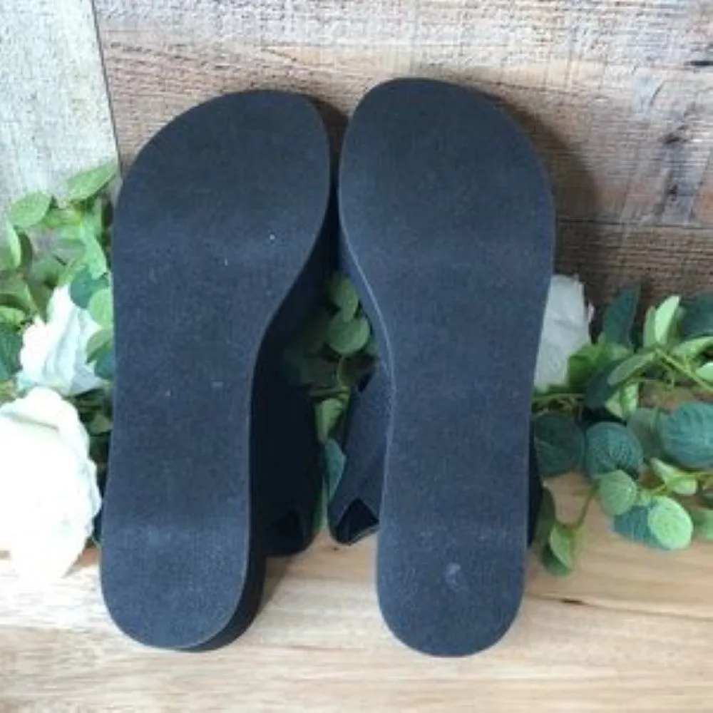 Wild Pair Black Cushioned Sparkk  Platform Slip On Sling Back Sandals 8.5