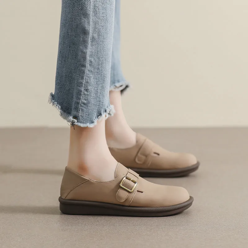 Women Retro Soft Leather Flat Casual Shoes