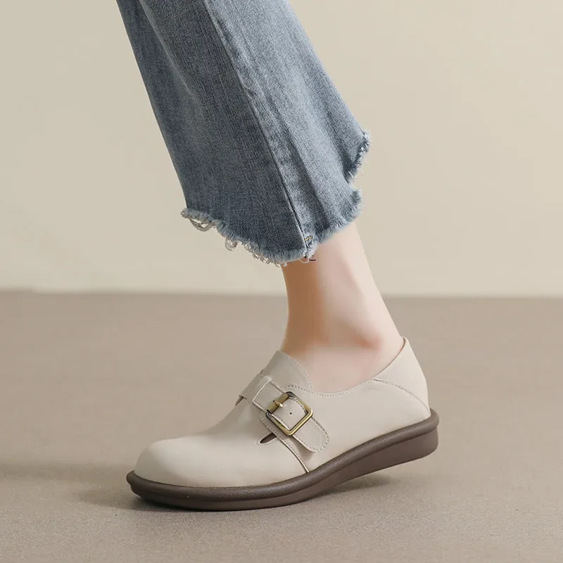 Women Retro Soft Leather Flat Casual Shoes