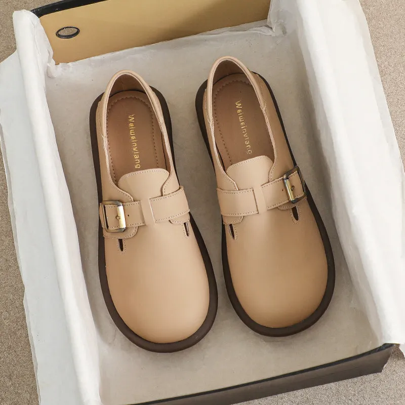 Women Retro Soft Leather Flat Casual Shoes
