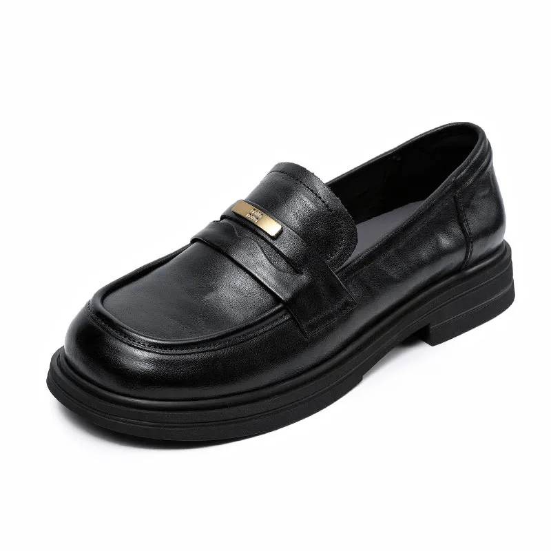 Women Retro Solid Leather Casual Loafers
