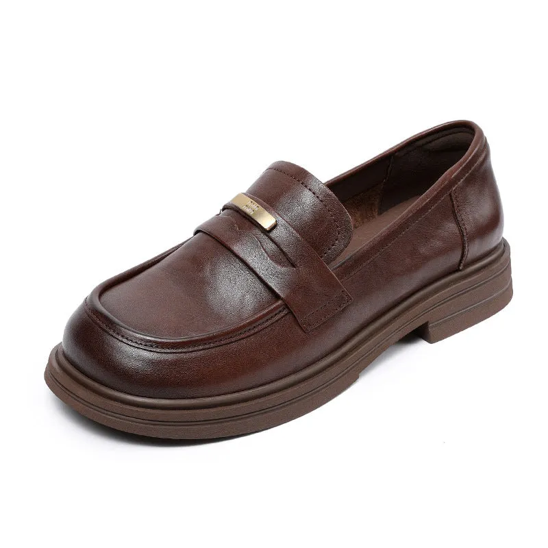 Women Retro Solid Leather Casual Loafers