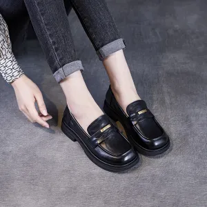 Women Retro Solid Leather Casual Loafers