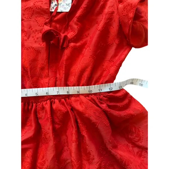 Women's Chelsea &amp; Violet Dress Size L Red Ruffles Lined Textured Fabric NEW