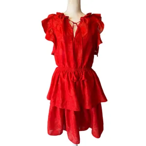 Women's Chelsea &amp; Violet Dress Size L Red Ruffles Lined Textured Fabric NEW