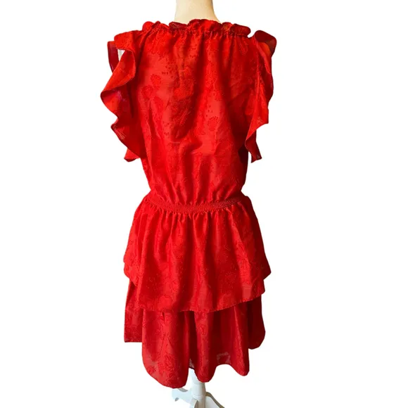 Women's Chelsea &amp; Violet Dress Size L Red Ruffles Lined Textured Fabric NEW