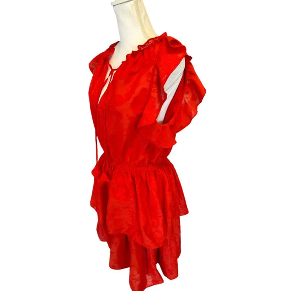Women's Chelsea &amp; Violet Dress Size L Red Ruffles Lined Textured Fabric NEW