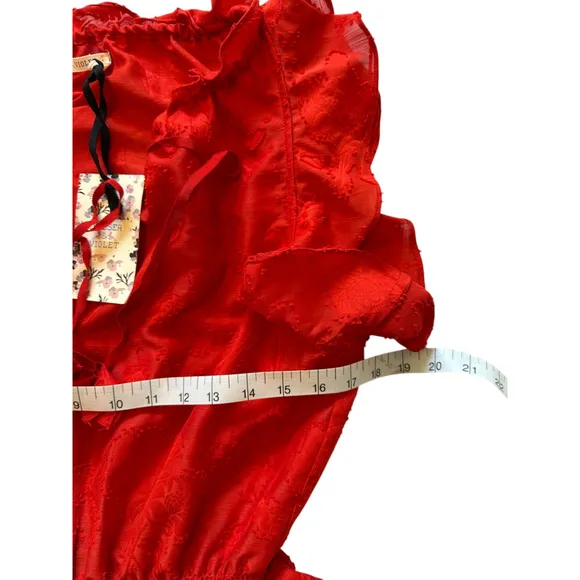 Women's Chelsea &amp; Violet Dress Size L Red Ruffles Lined Textured Fabric NEW