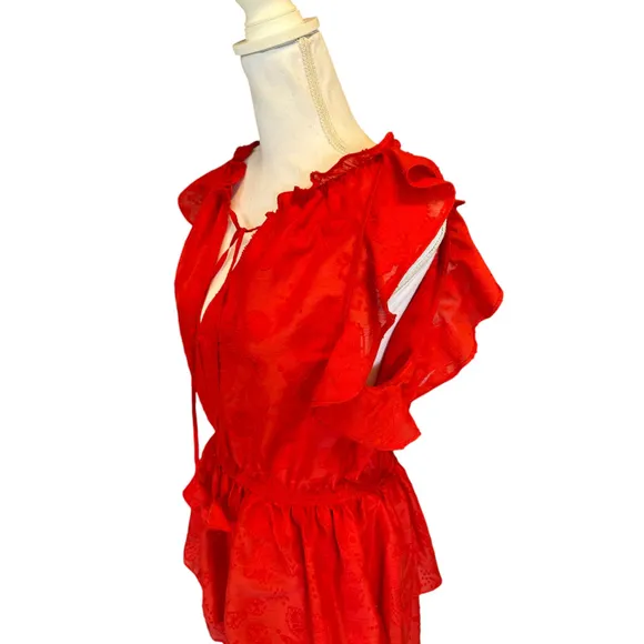 Women's Chelsea &amp; Violet Dress Size L Red Ruffles Lined Textured Fabric NEW