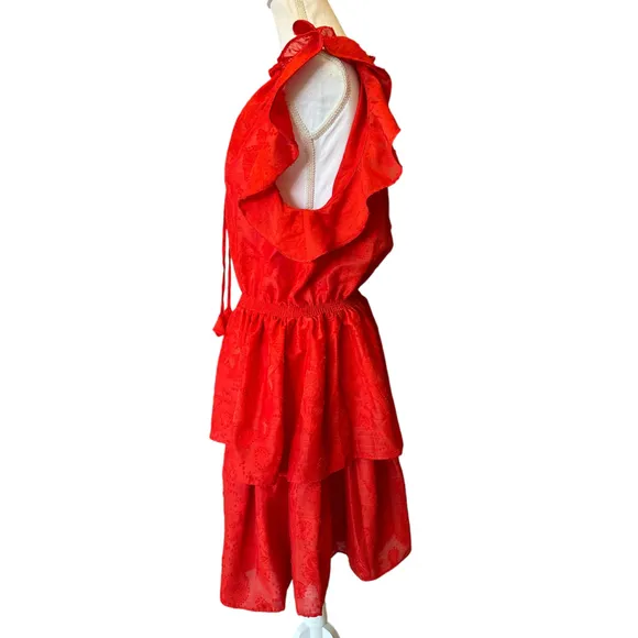 Women's Chelsea &amp; Violet Dress Size L Red Ruffles Lined Textured Fabric NEW