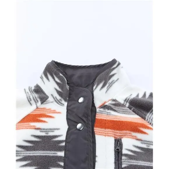 Women's Fleece‎ Jacket Western Aztec Print Snap Button Down Shacket with Pockets