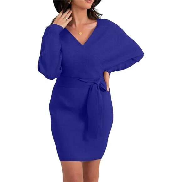 Women's V Neck Batwing Long Sleeve Sexy Royal Blue