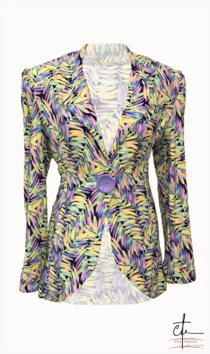 Yellow and Purple Leaf Print Fitted Jacket